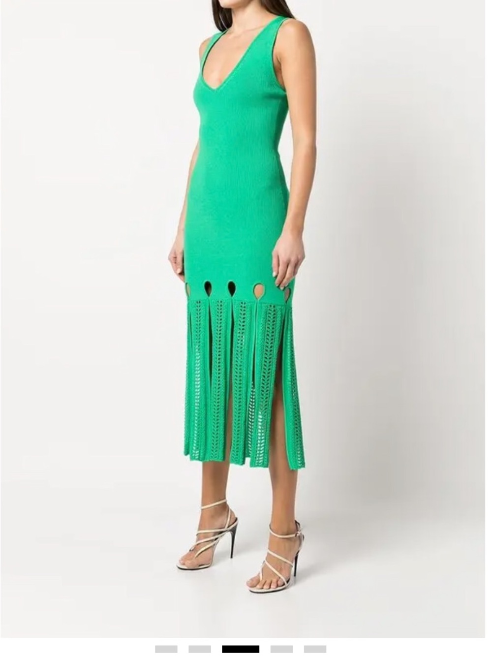 Alexis Allexia Green Sleeveless Midi Dress with Fringe Panels